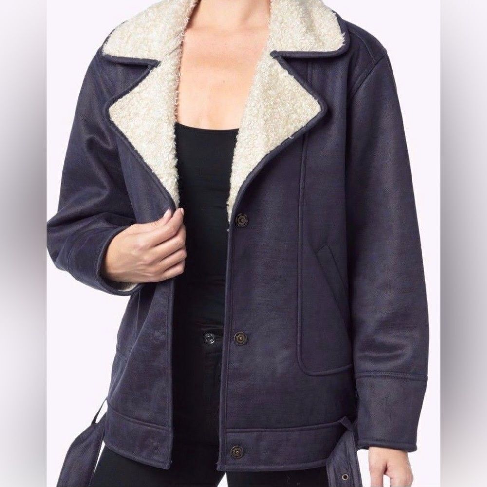 7 For All Mankind Faux Suede and Shearling Moto Jacket Boxy Oversized size S
